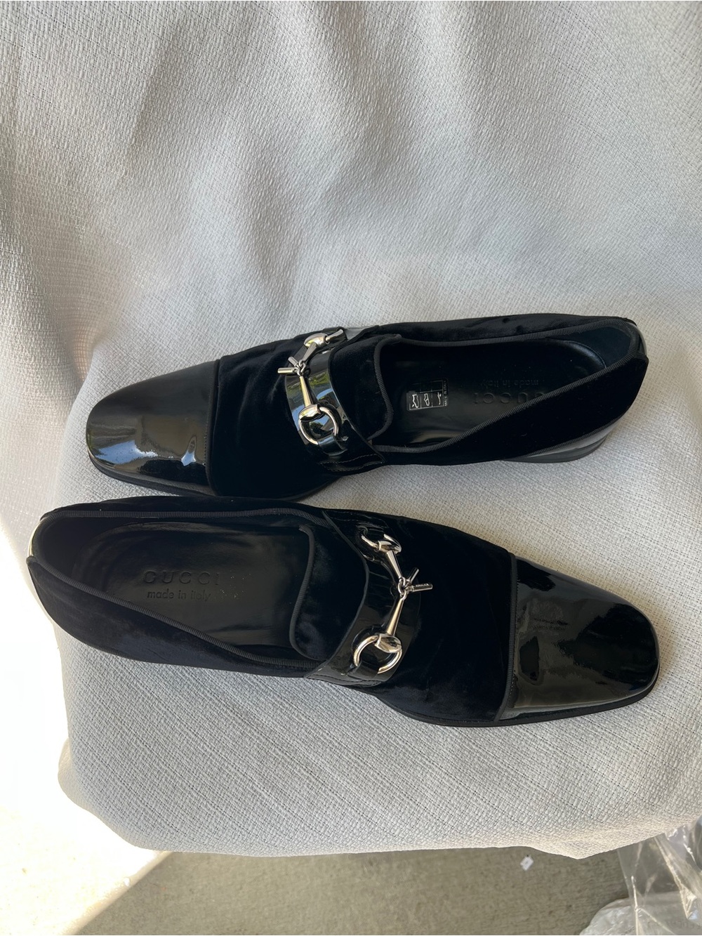 Gucci Black Patent & Suede Slip-On Loafers with Silver Bit - Picture 9 of 16